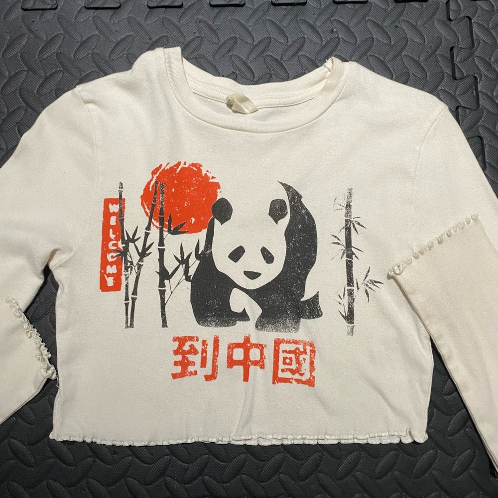 Urban Outfitters Long Sleeve Crop Top Panda Tee